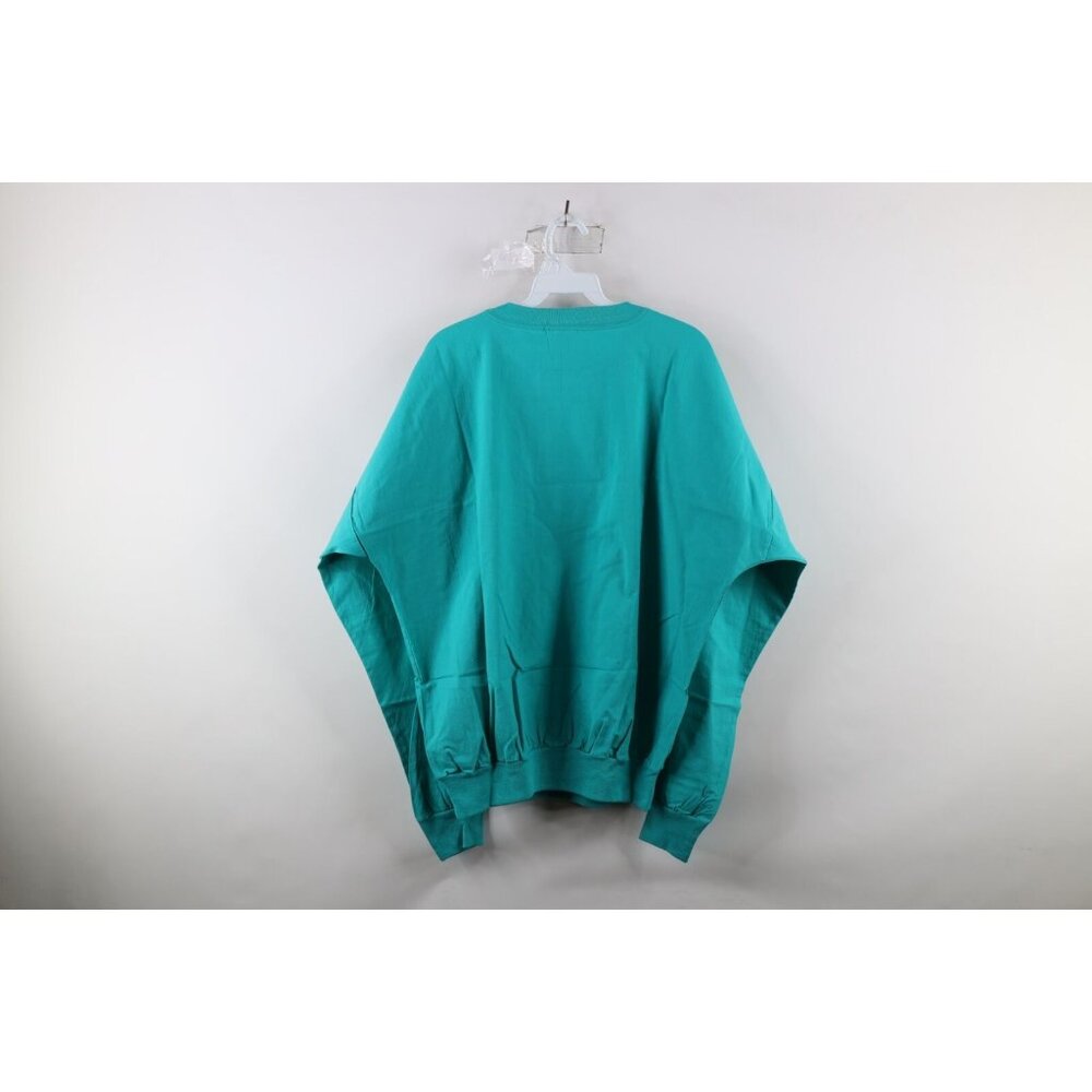 Deadstock Vtg 90s Streetwear Mens XL Blank Pullover Long Sleeve T-Shirt Teal USA - Picture 6 of 8